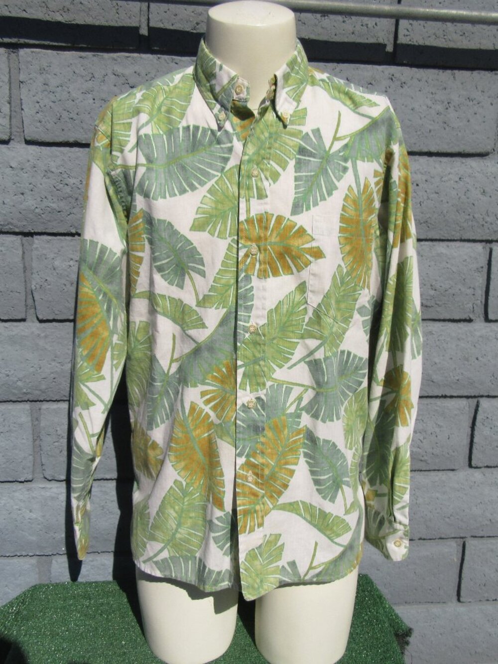 Reyn Spooner Hawaiian Palm Fronds Button Down Shirt Men's Size Medium